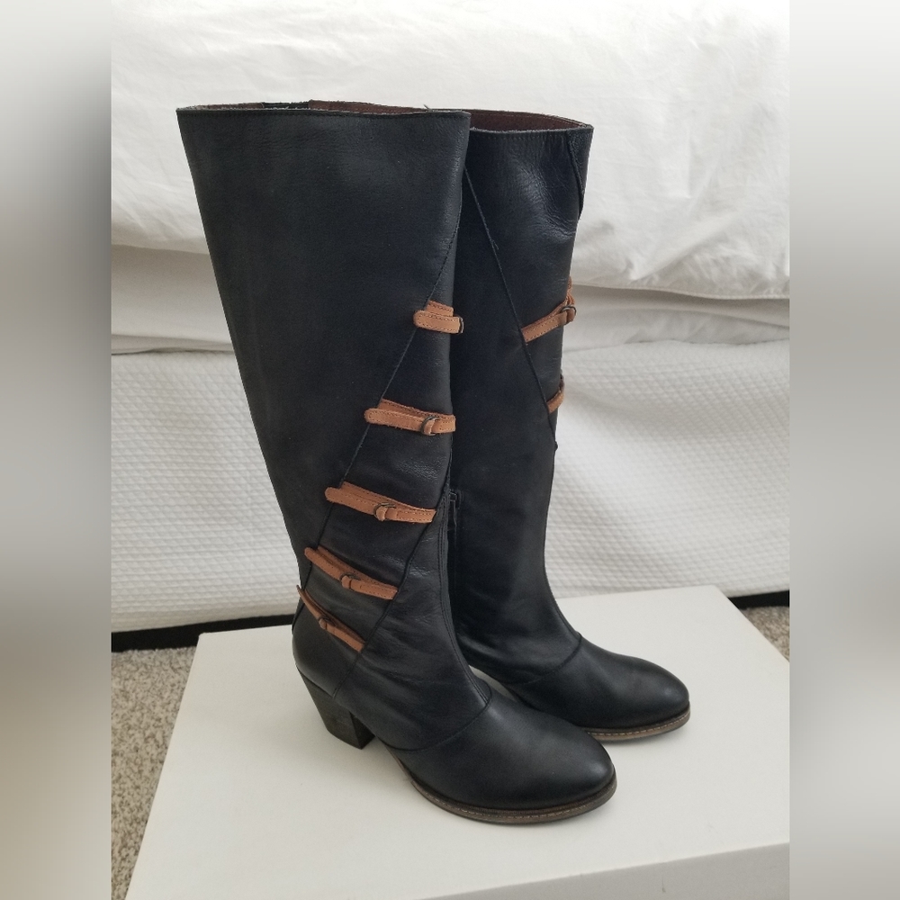 Anthropologie tall leather black boots